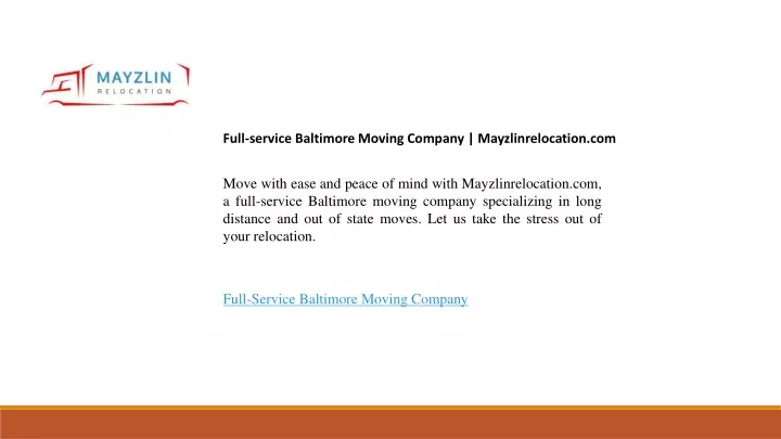full service baltimore moving company