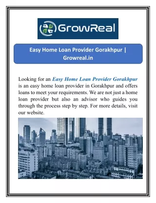 Easy Home Loan Provider Gorakhpur | Growreal.in