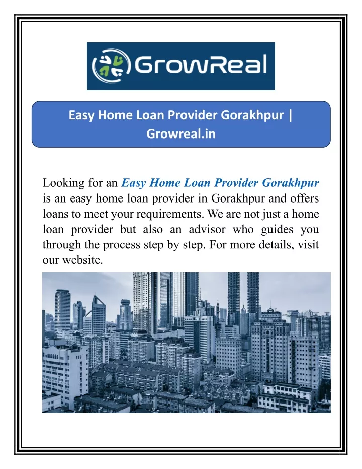 easy home loan provider gorakhpur growreal in