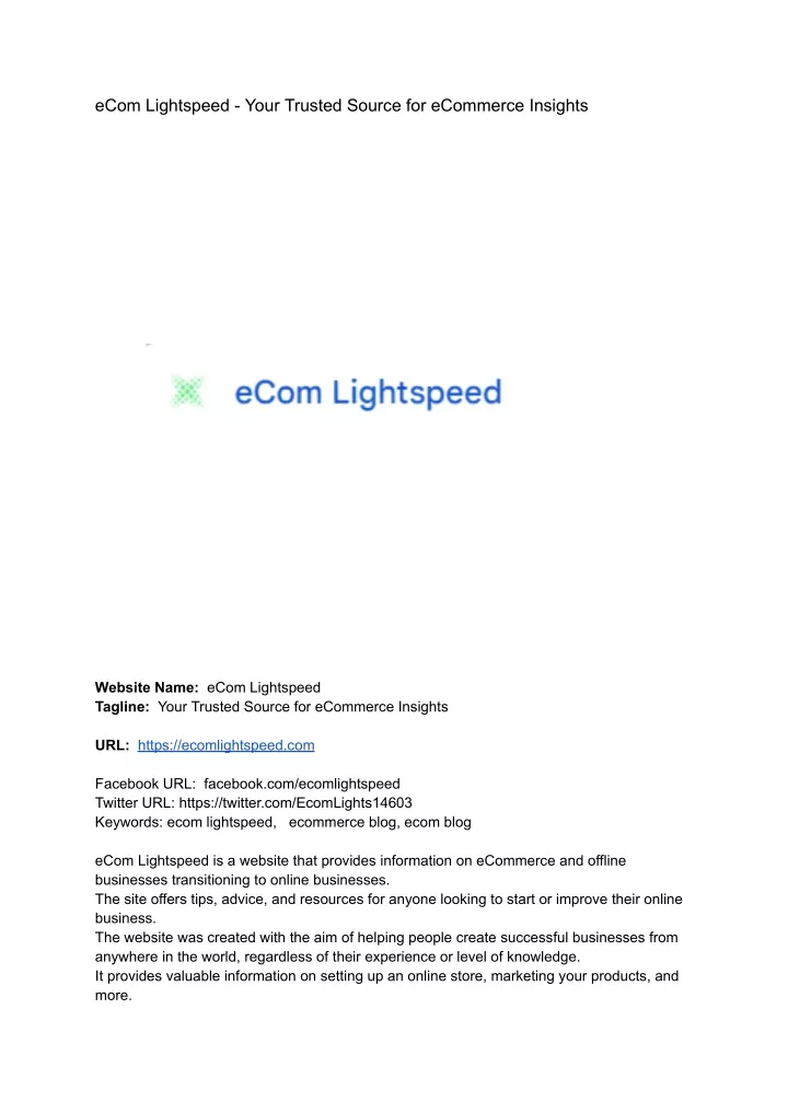 ecom lightspeed your trusted source for ecommerce