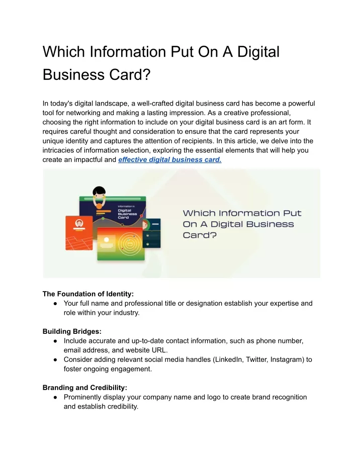 which information put on a digital business card