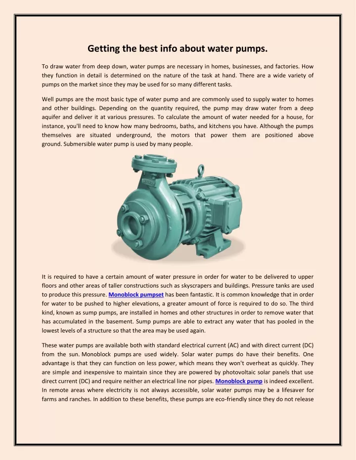 getting the best info about water pumps