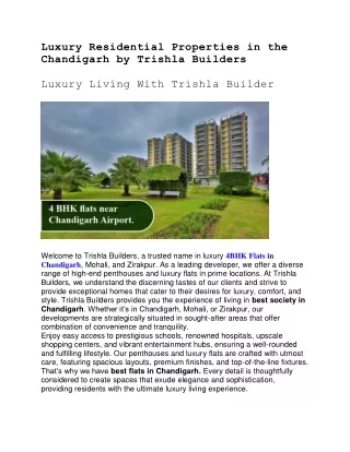 Luxury Residential Properties in the Chandigarh by Trishla Builders