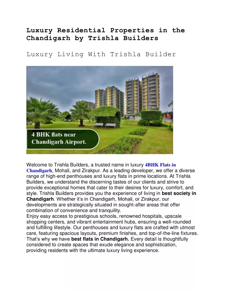 luxury residential properties in the chandigarh