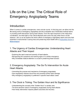 Life on the Line_ The Critical Role of Emergency Angioplasty Teams