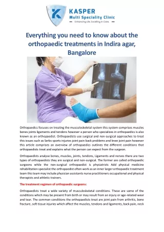 Everything you need to know about the orthopaedic treatments in Indiranagar, Bangalore