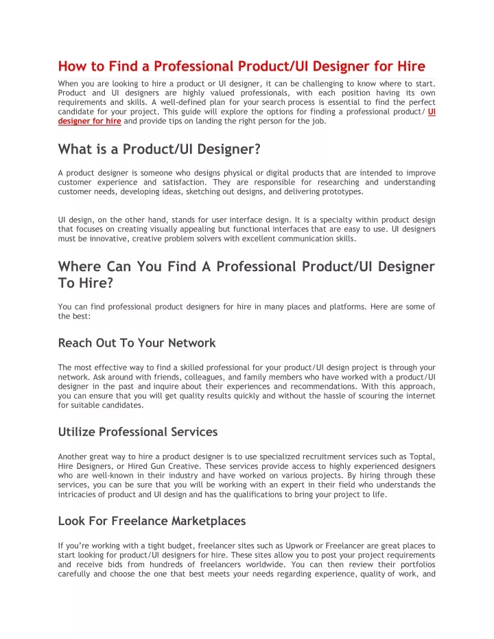 how to find a professional product ui designer