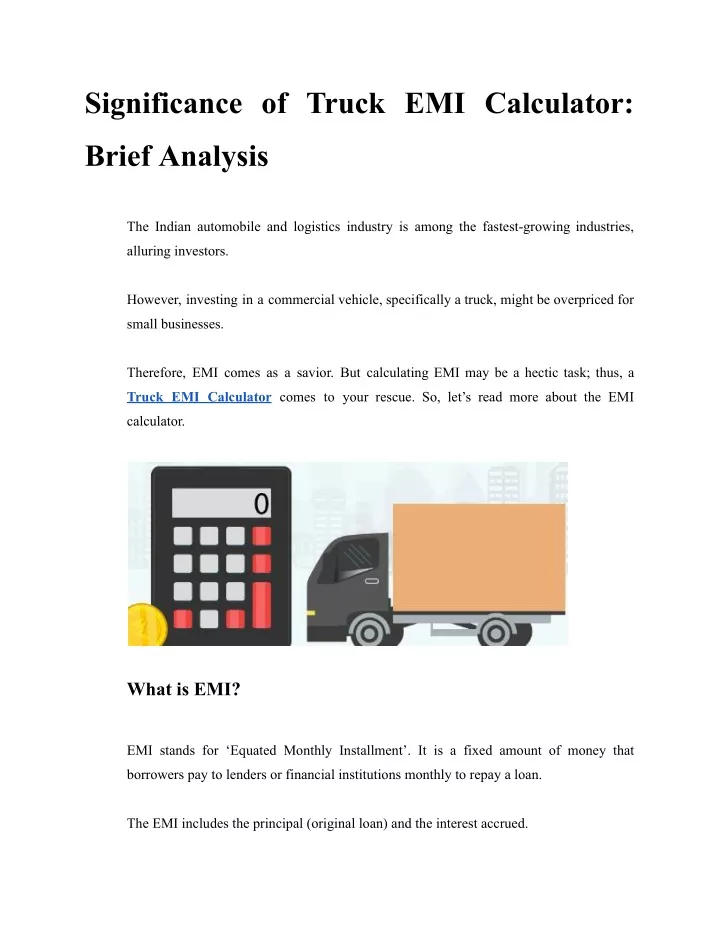 significance of truck emi calculator