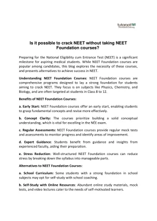 is it possible to crack neet without taking neet