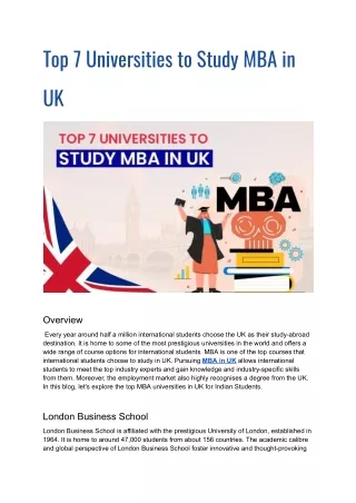 top 7 universities to study mba in uk