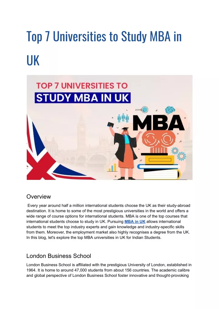 top 7 universities to study mba in uk