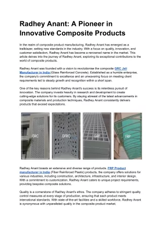 radhey anant a pioneer in innovative composite
