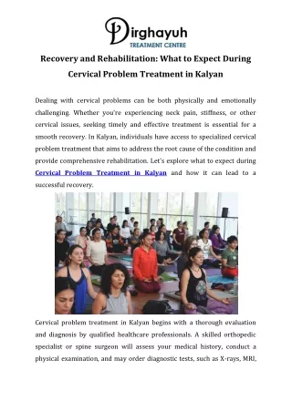 Recovery and Rehabilitation What to Expect During Cervical Problem Treatment in Kalyan