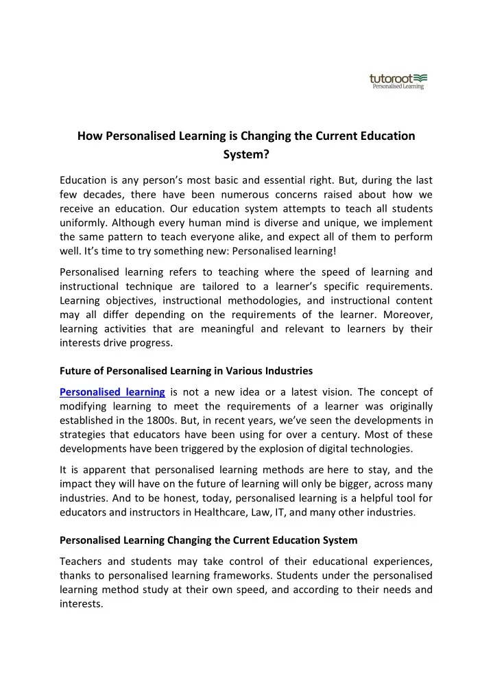 how personalised learning is changing the current
