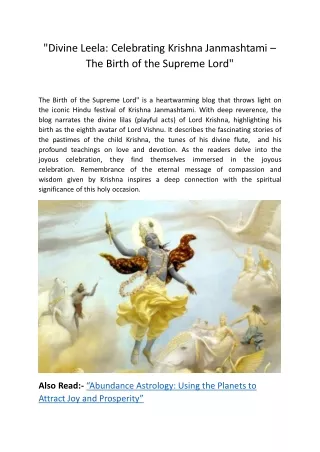 "Divine Leela: Celebrating Krishna Janmashtami – The Birth of the Supreme Lord"