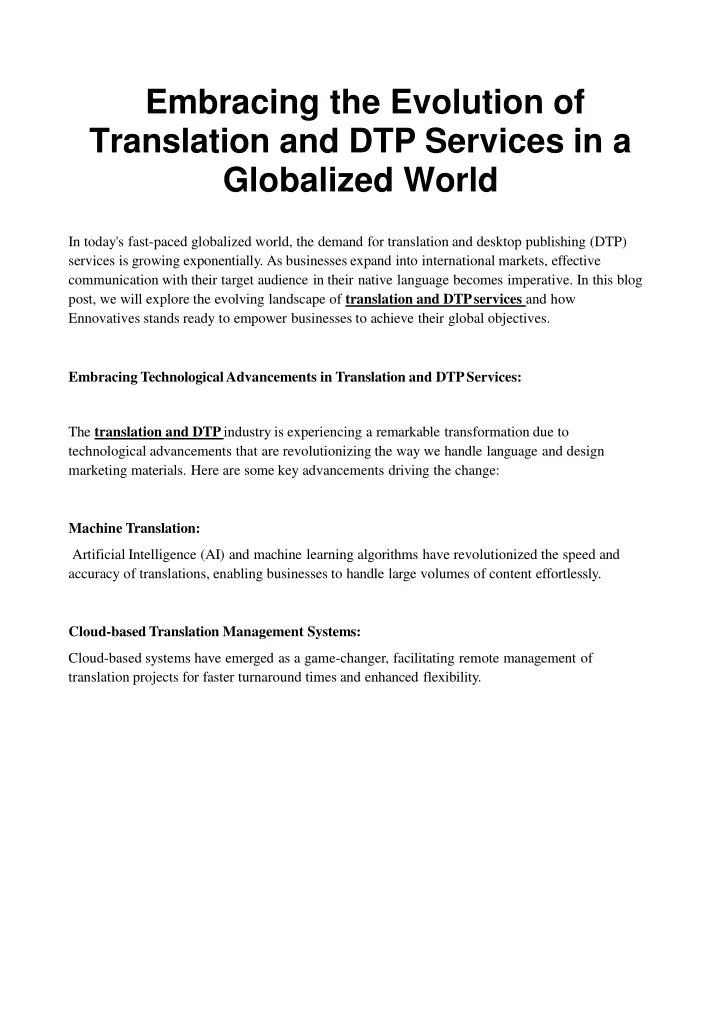 embracing the evolution of translation and dtp services in a globalized world