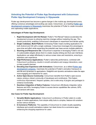 Unlocking the Potential of Flutter App Development with Colourmoon Flutter App Development Company in Vijayawada