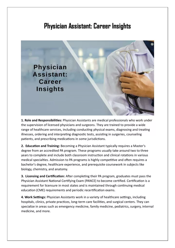 physician assistant career insights