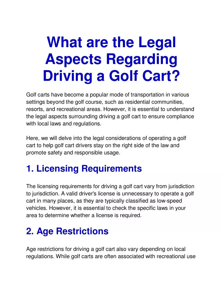 what are the legal aspects regarding driving