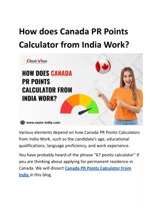 How Does Canada PR Points Calculator From India Work?