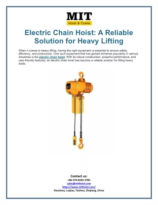 Electric Chain Hoist A Reliable Solution for Heavy Lifting