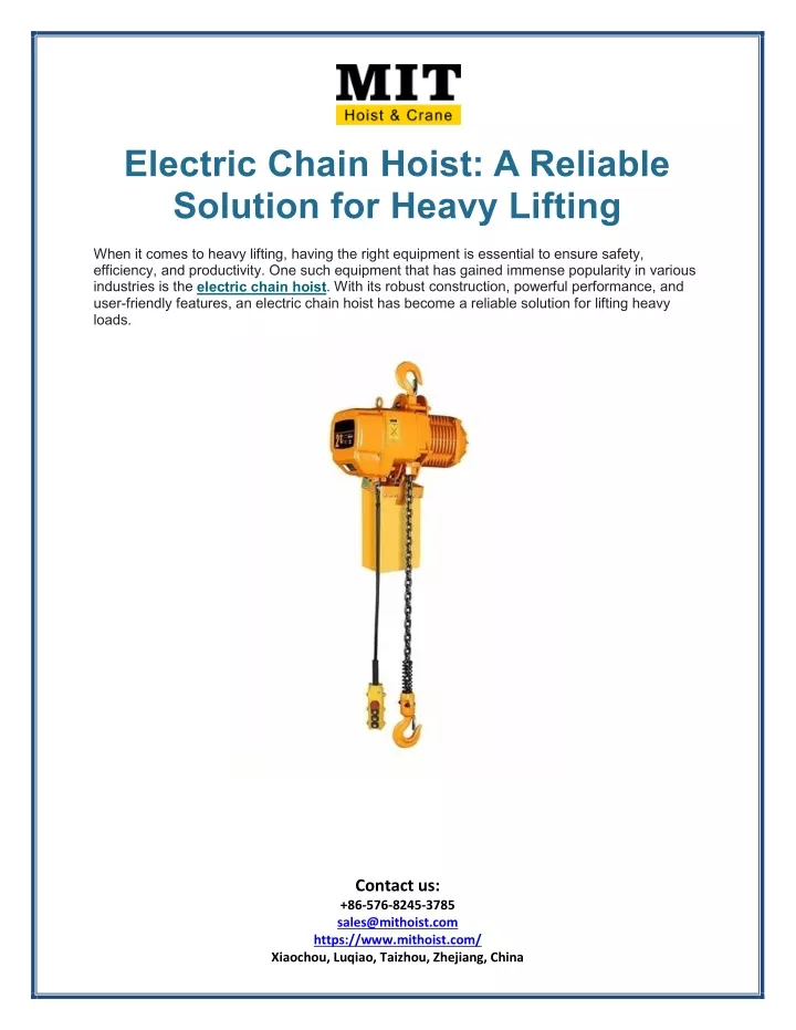 electric chain hoist a reliable solution