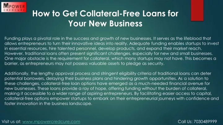 how to get collateral free loans for your