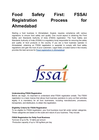 Food Safety First: FSSAI Registration Process for Ahmedabad