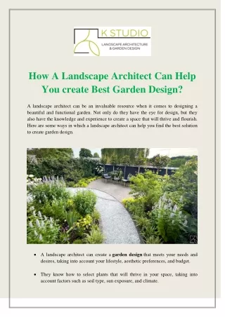 How A Landscape Architect Can Help You create Best Garden Design