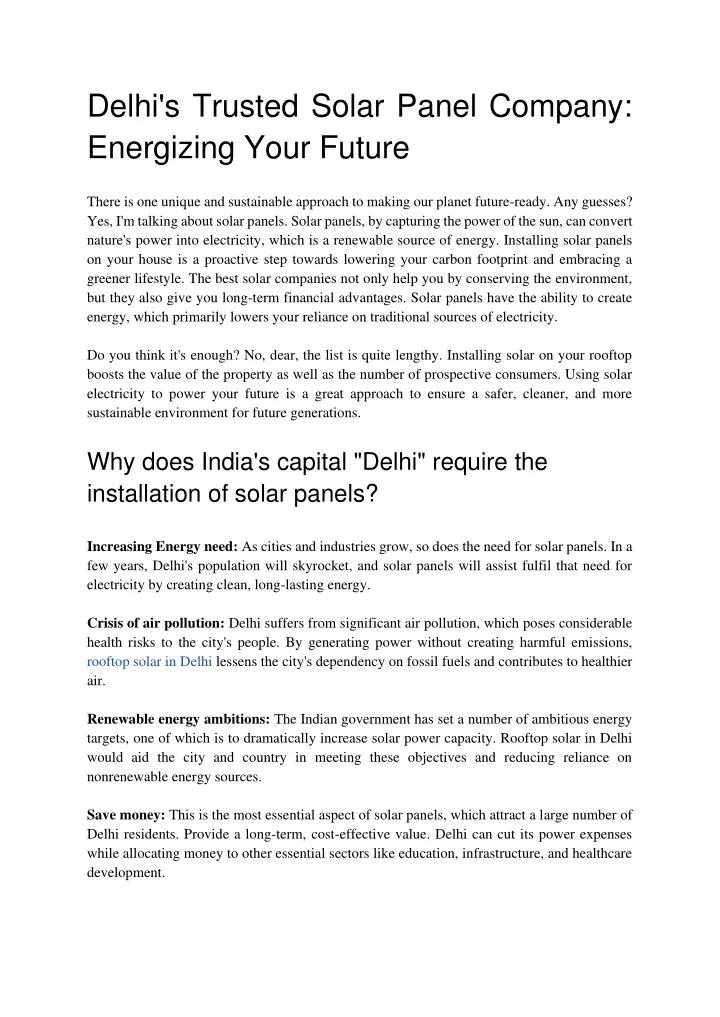 delhi s trusted solar panel company energizing