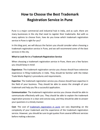 How to Choose the Best Trademark Registration Service in Pune
