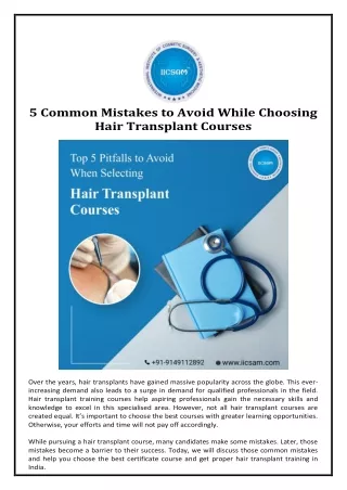 5 Common Mistakes to Avoid While Choosing Hair Transplant Courses