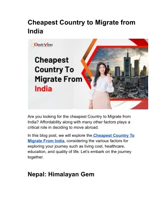 Cheapest Country to Migrate from India