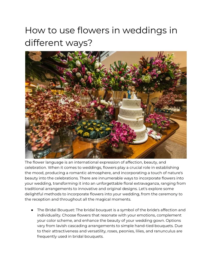 how to use flowers in weddings in different ways