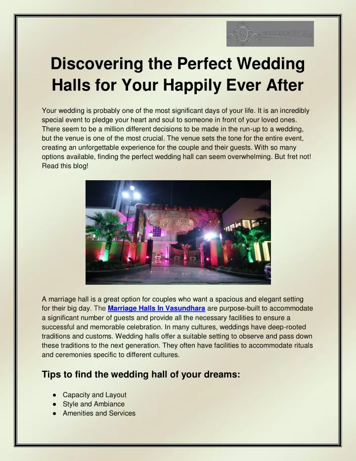 discovering the perfect wedding halls for your