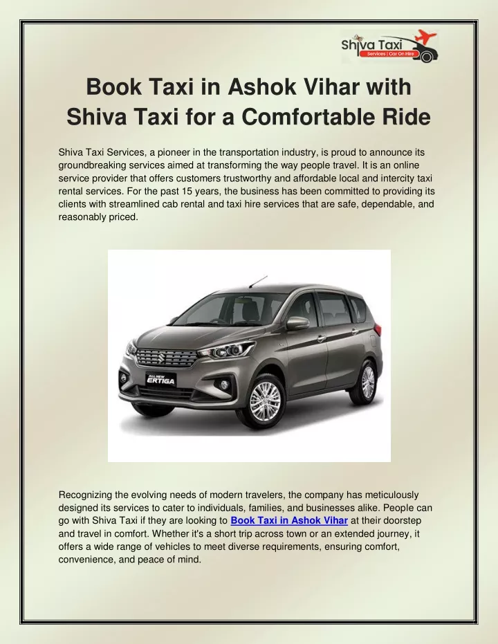 book taxi in ashok vihar with shiva taxi