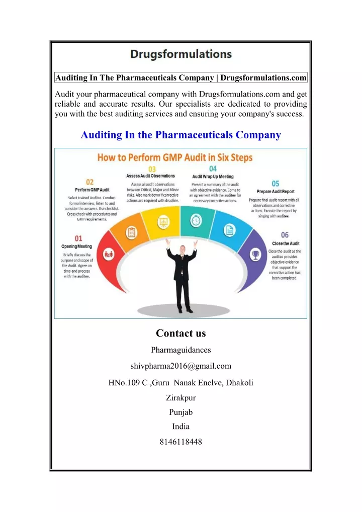 auditing in the pharmaceuticals company