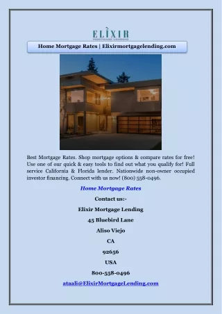 Home Mortgage Rates | Elixirmortgagelending.com