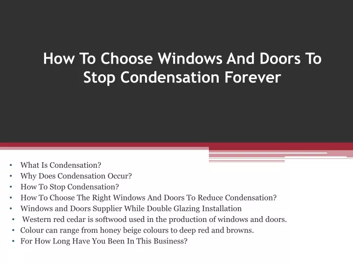 how to choose windows and doors to stop condensation forever