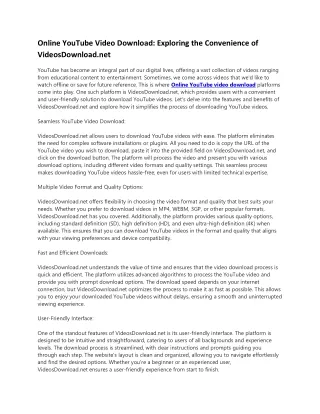 Online YouTube Video Download: Exploring the Convenience of VideosDownload.net