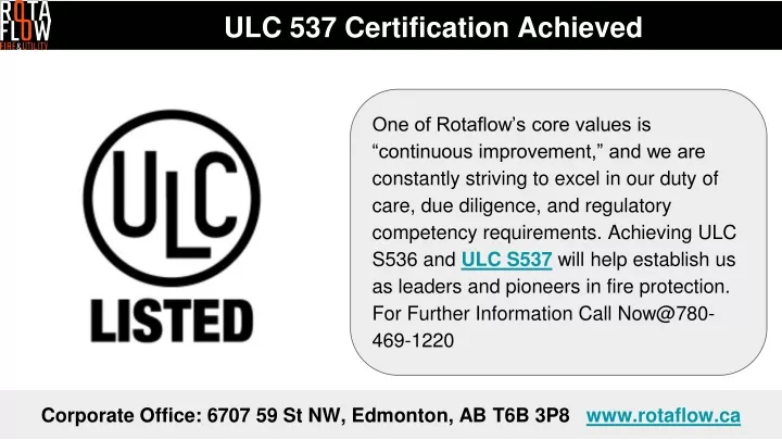 ulc 537 certification achieved