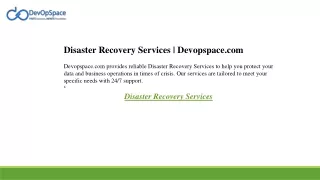 Disaster Recovery Services  Devopspace.com