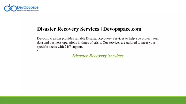 disaster recovery services devopspace