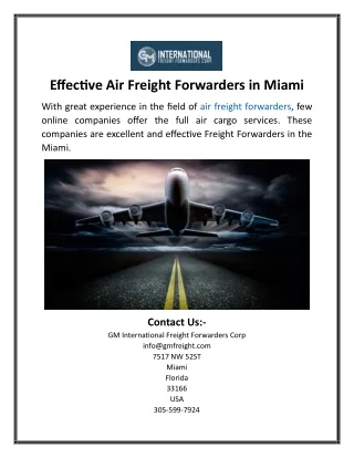 Effective Air Freight Forwarders in Miami