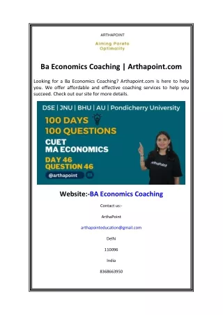 Ba Economics Coaching  Arthapoint.com