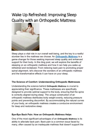 Wake Up Refreshed Improving Sleep Quality with an Orthopedic Mattress