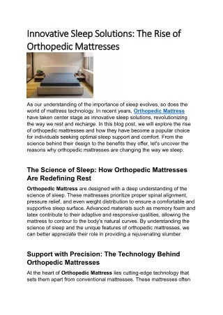 Innovative Sleep Solutions The Rise of Orthopedic Mattresses
