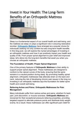 Invest in Your Health The Long-Term Benefits of an Orthopedic Mattress
