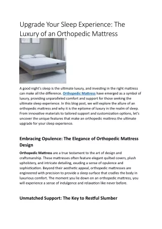 Upgrade Your Sleep Experience The Luxury of an Orthopedic Mattress