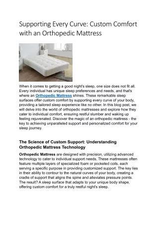 Supporting Every Curve Custom Comfort with an Orthopedic Mattress